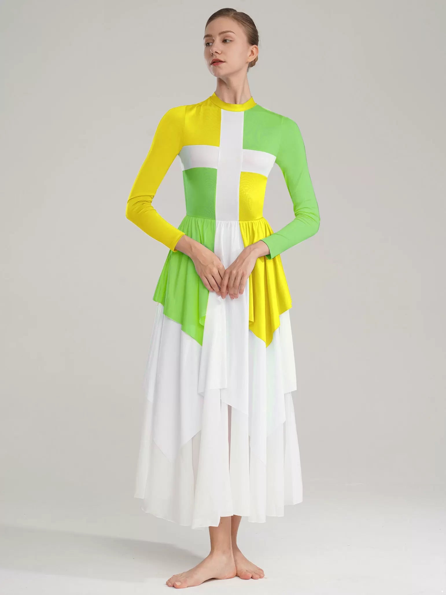 Robe de danse de louange liturgique à blocs de couleurs pour femmes