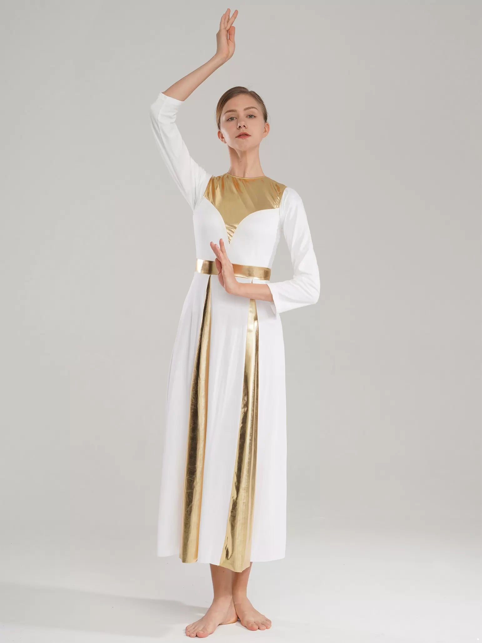 Costume de culte d'église à blocs de couleurs pour femmes, vêtements de danse longs et Maxi