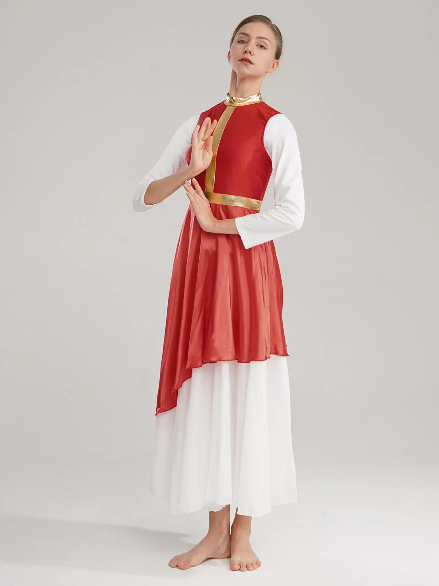 Tunique de danse de louange pour femmes, superposition asymétrique, Costume de culte en Satin