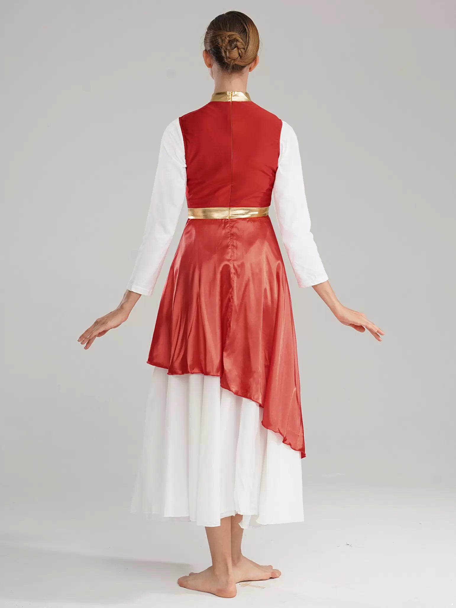 Tunique de danse de louange pour femmes, superposition asymétrique, Costume de culte en Satin