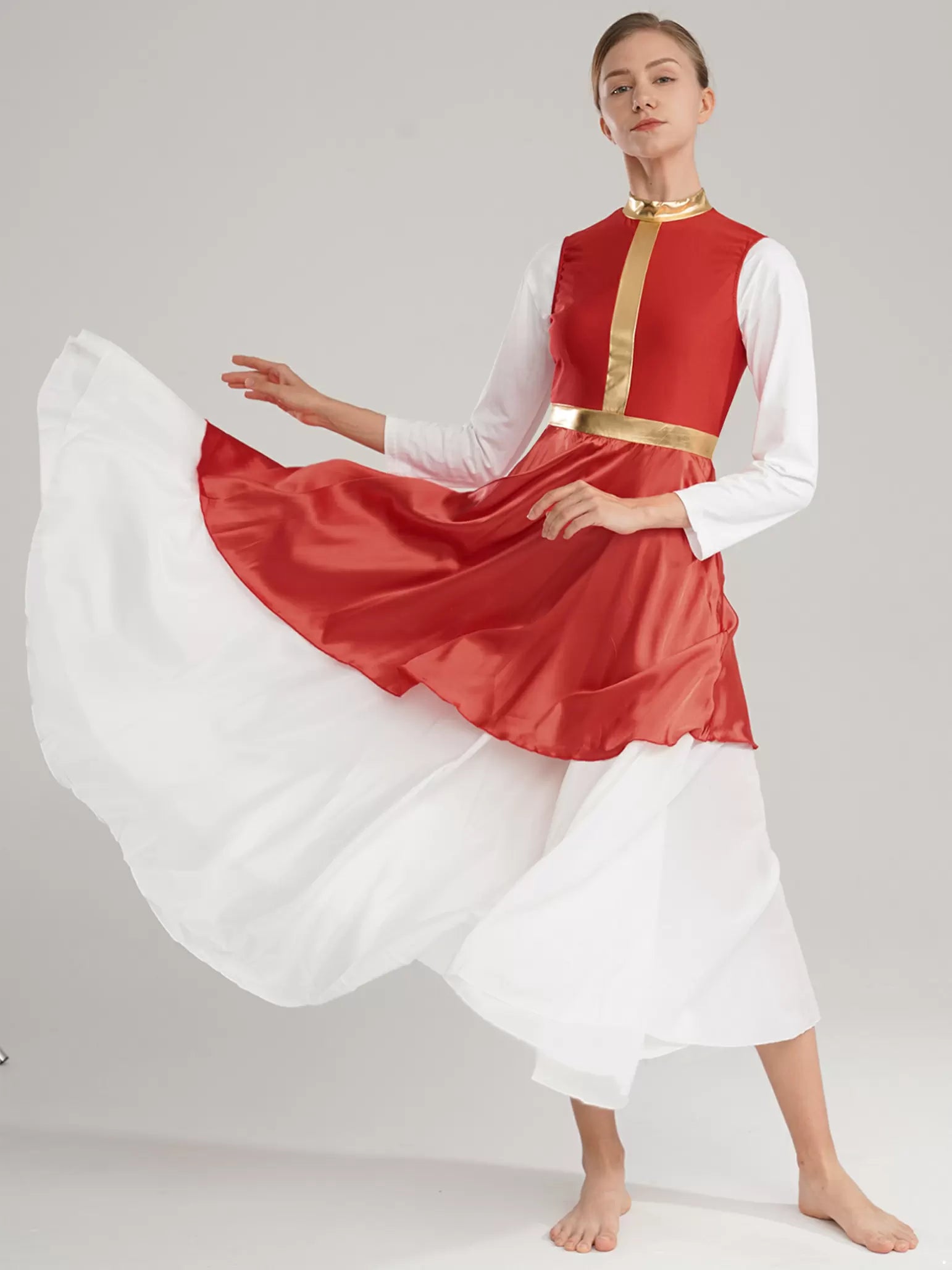 Tunique de danse de louange pour femmes, superposition asymétrique, Costume de culte en Satin