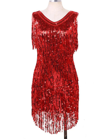 Women Sparkling Sequin Tassels Latin Dance Dress