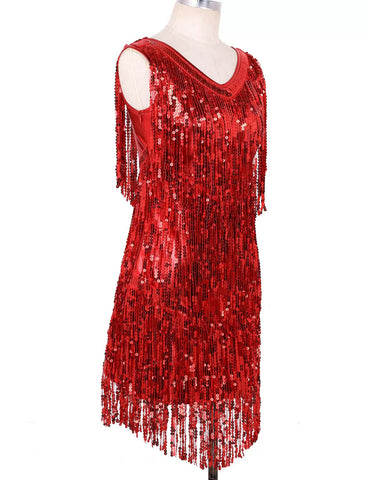 Women Sparkling Sequin Tassels Latin Dance Dress