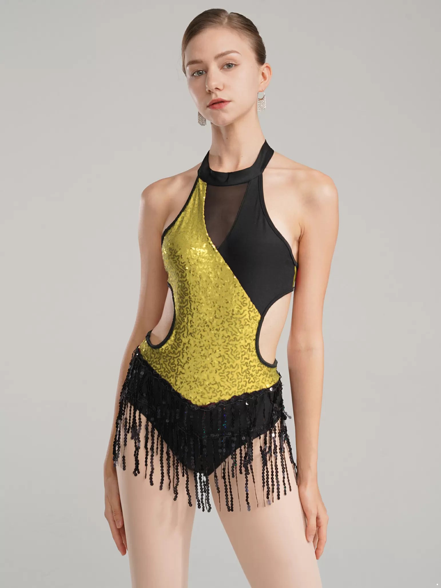 Robe de danse latine à franges et paillettes pour femmes