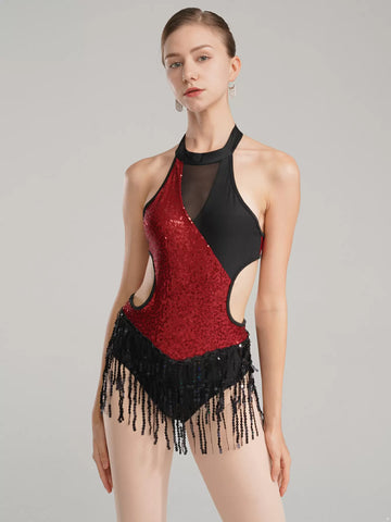 Robe de danse latine à franges et paillettes pour femmes