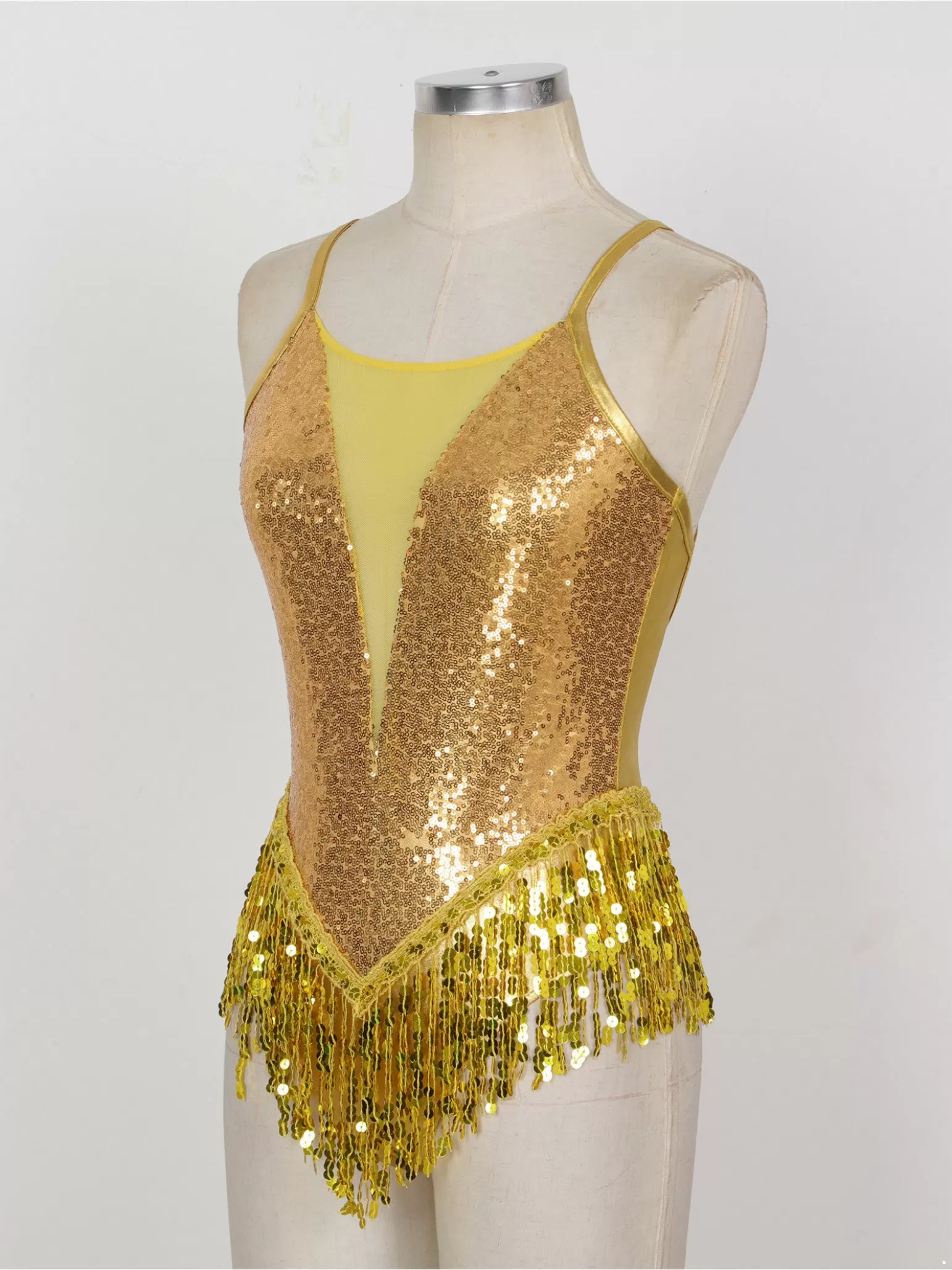 Women's Shiny Sequins Tassel Latin Jazz Dance Leotard Bodysuit