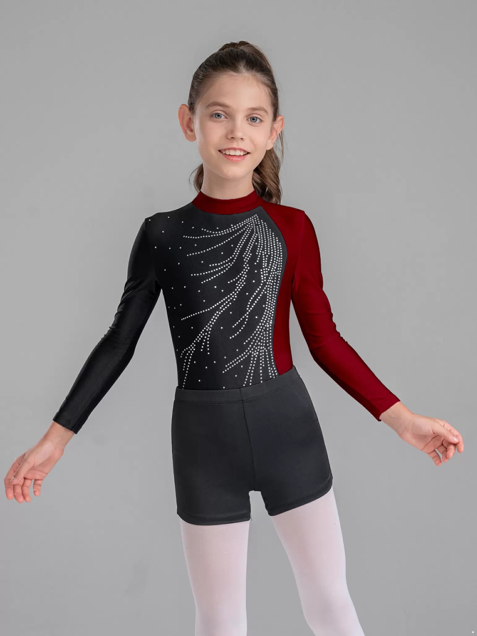 Kids Girls Long Sleeve Dance Gym Gymnastic Leotard with Shorts Sets