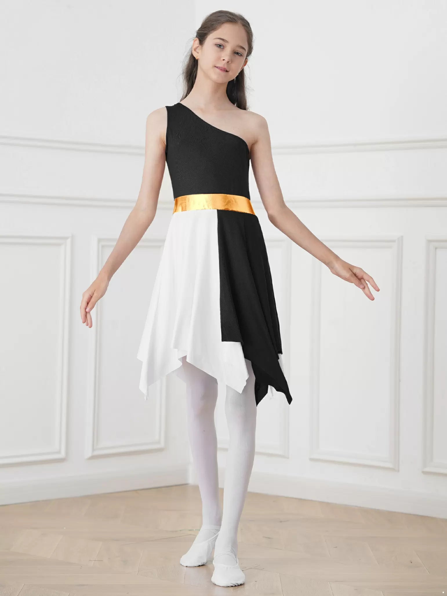 Robe de danse asymétrique épaule dénudée pour filles, tunique, Costume de culte