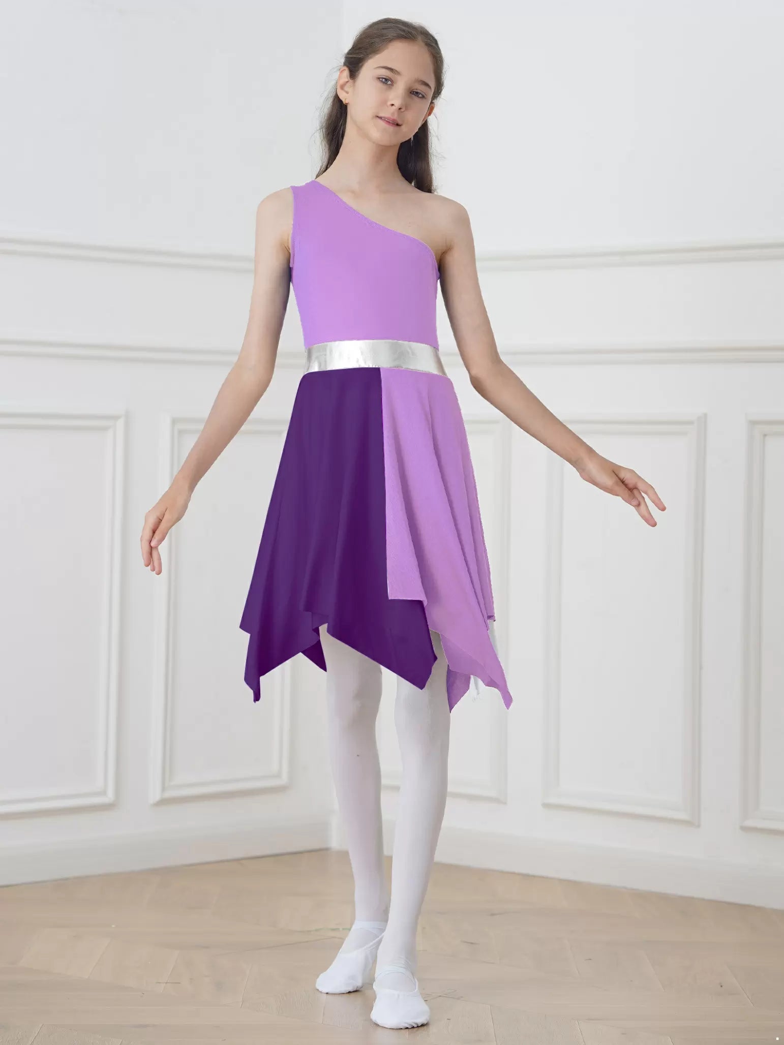 Robe de danse asymétrique épaule dénudée pour filles, tunique, Costume de culte