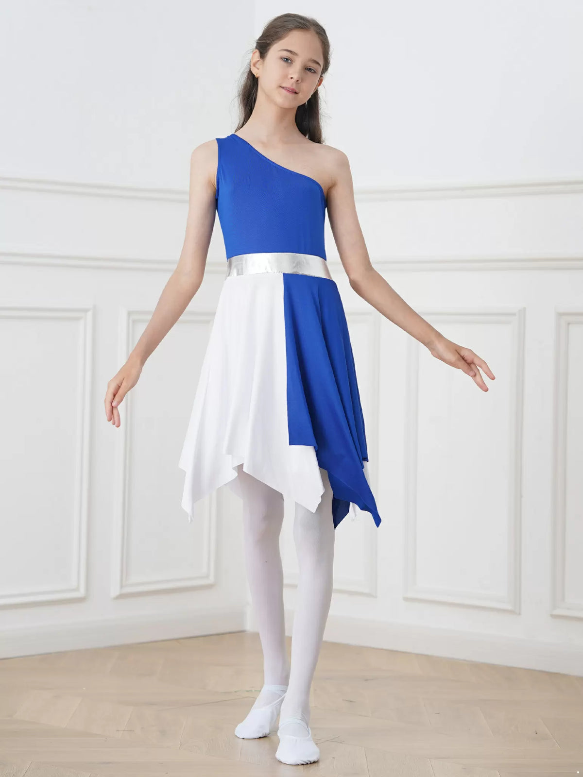 Robe de danse asymétrique épaule dénudée pour filles, tunique, Costume de culte