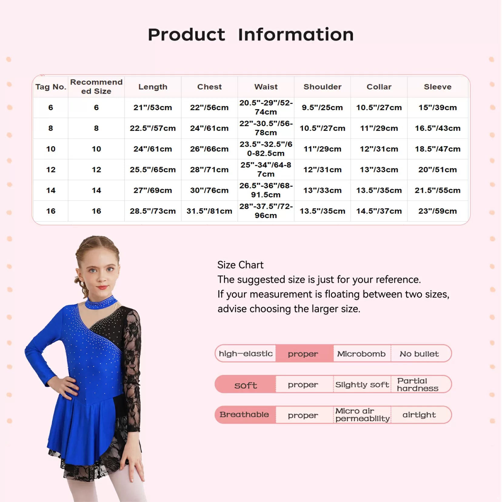 Kids Girls Lace Long Sleeve Figure Ice Skating Dance Dress Dancewear