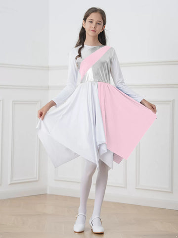 Robe de danse liturgique à manches longues pour enfants filles, Costume de culte