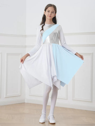 Costume da culto per abito da ballo liturgico a maniche lunghe per bambina