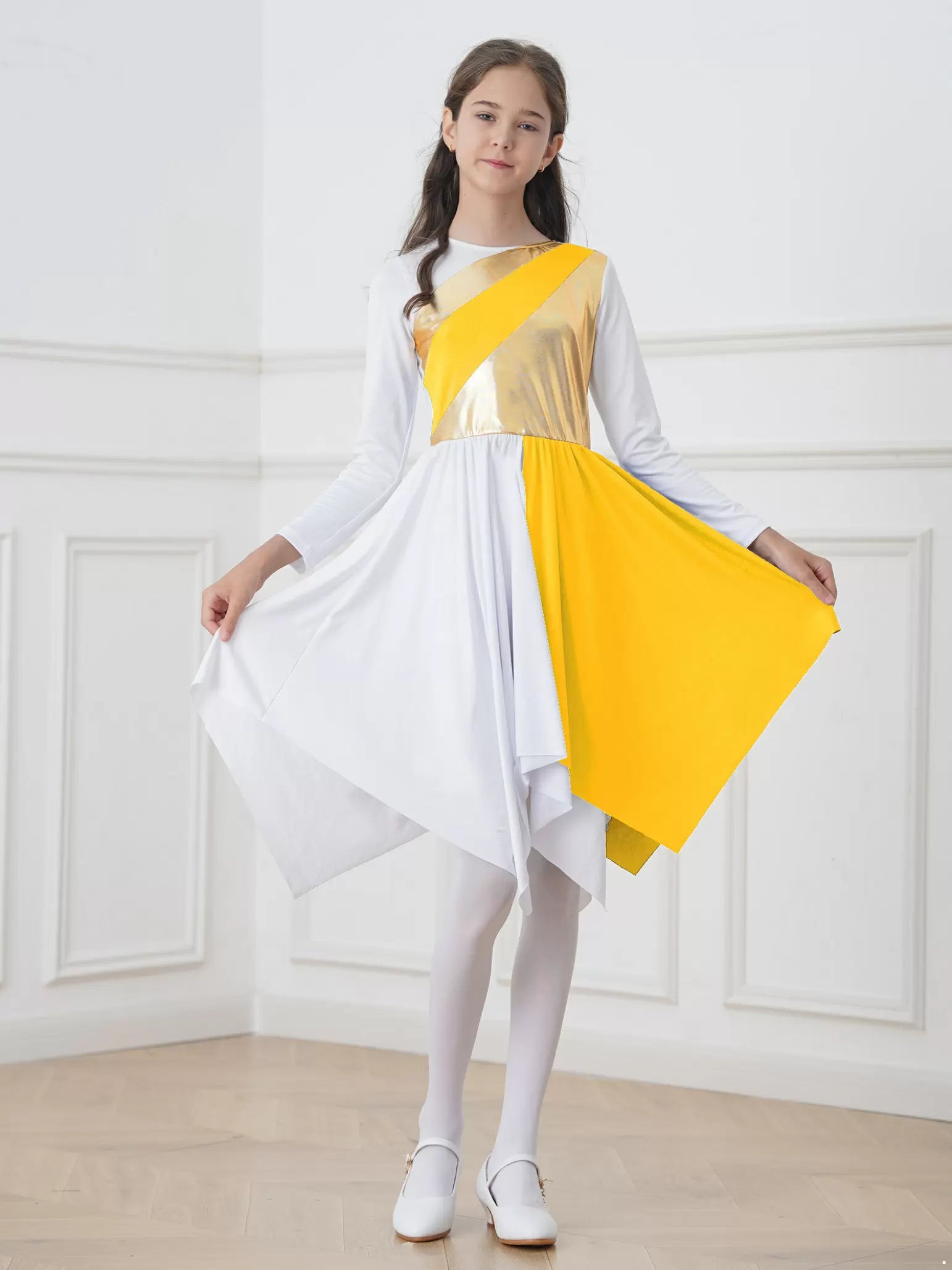 Costume da culto per abito da ballo liturgico a maniche lunghe per bambina