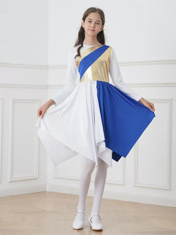 Robe de danse liturgique à manches longues pour enfants filles, Costume de culte