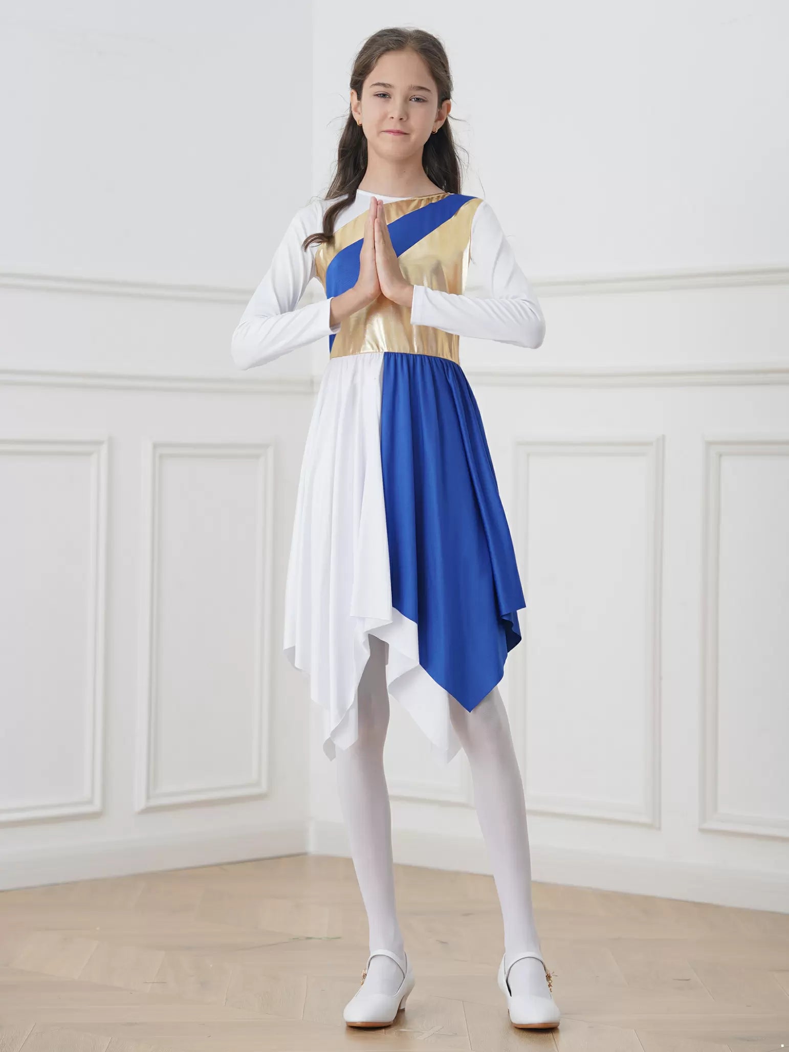 Robe de danse liturgique à manches longues pour enfants filles, Costume de culte