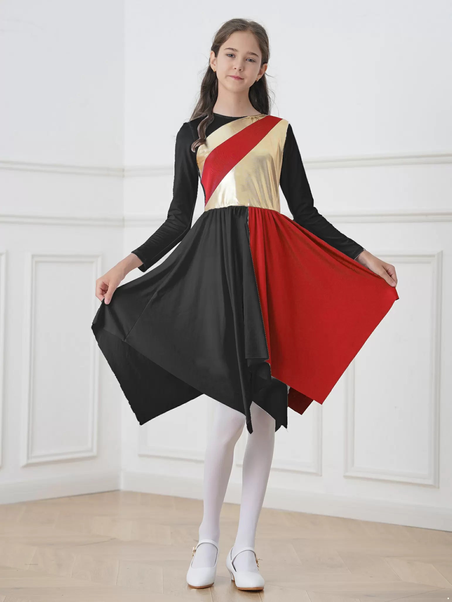 Robe de danse liturgique à manches longues pour enfants filles, Costume de culte