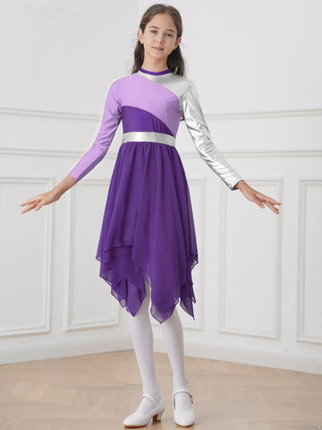 Girls Long Sleeve Liturgical Praise Dance Dress Church Worship Costume