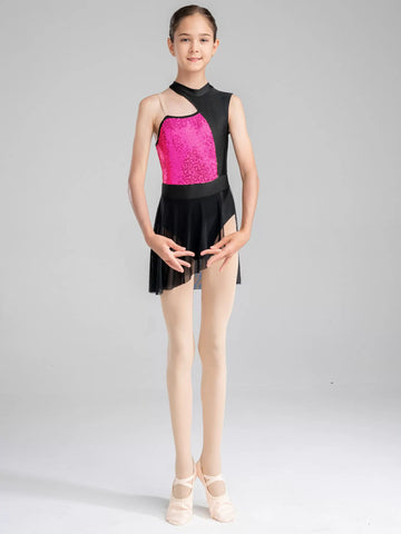 Robe de danse contemporaine lyrique sans manches à paillettes pour filles