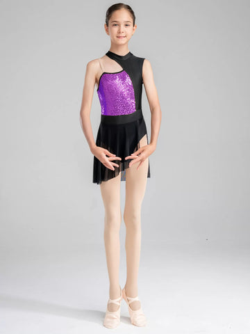 Robe de danse contemporaine lyrique sans manches à paillettes pour filles