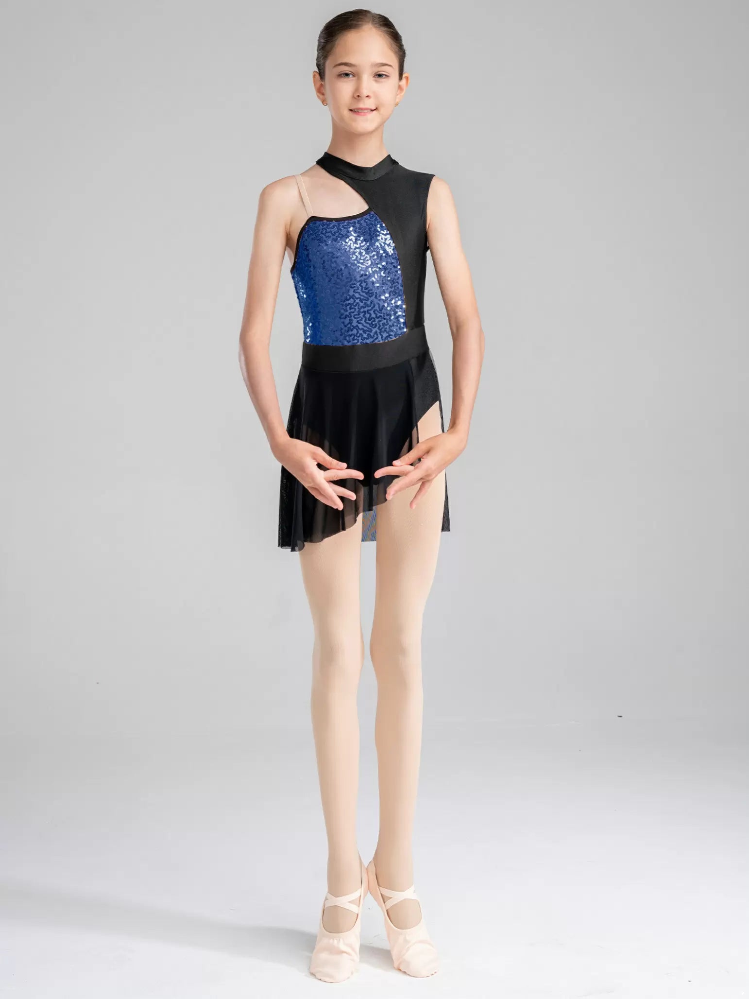 Robe de danse contemporaine lyrique sans manches à paillettes pour filles