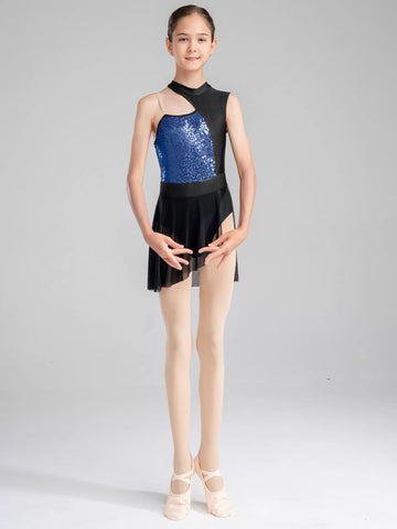 Robe de danse contemporaine lyrique sans manches à paillettes pour filles