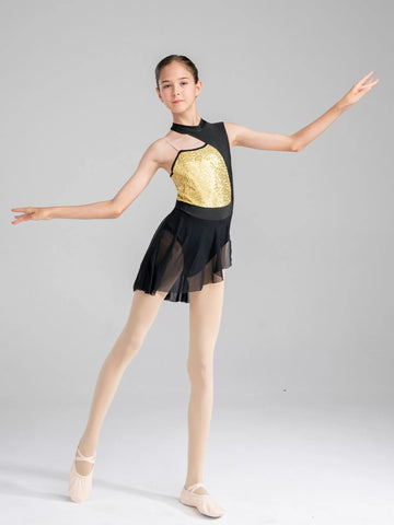 Robe de danse contemporaine lyrique sans manches à paillettes pour filles