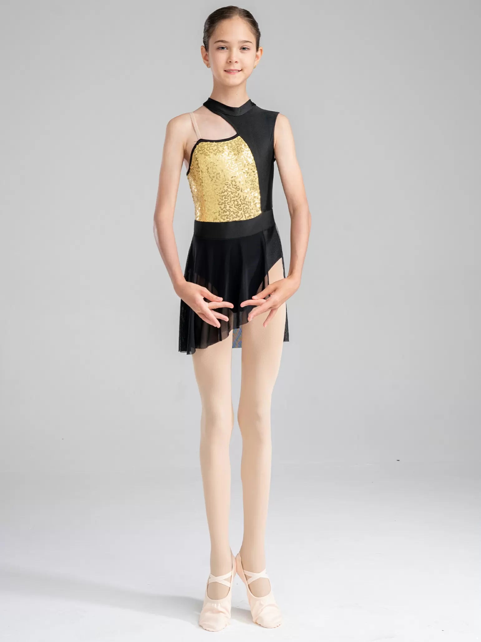 Robe de danse contemporaine lyrique sans manches à paillettes pour filles