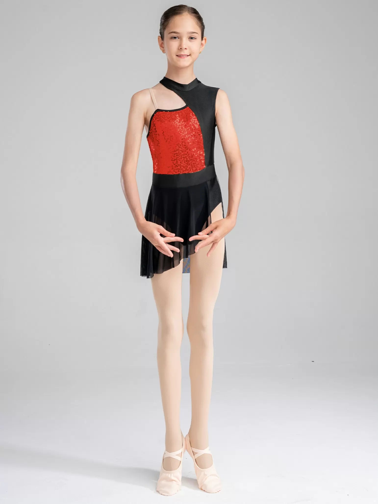 Robe de danse contemporaine lyrique sans manches à paillettes pour filles