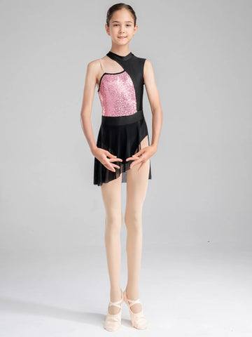 Robe de danse contemporaine lyrique sans manches à paillettes pour filles