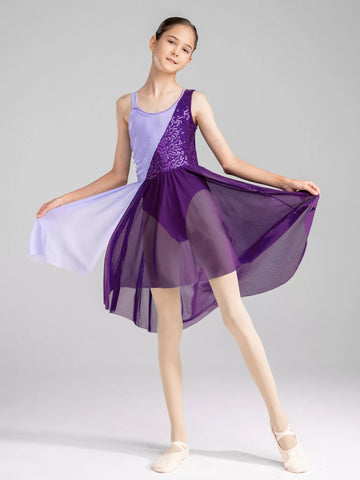 Robe de danse lyrique contemporaine sans manches à paillettes pour filles