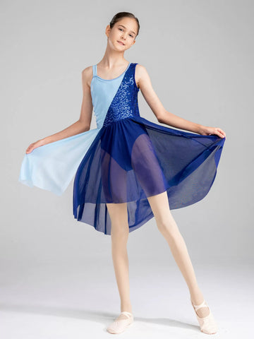 Robe de danse lyrique contemporaine sans manches à paillettes pour filles