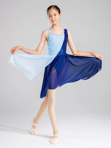 Robe de danse lyrique contemporaine sans manches à paillettes pour filles