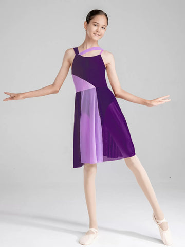 Kids Girls Color Block Sleeveless Contemporary Lyrical Dance Dress