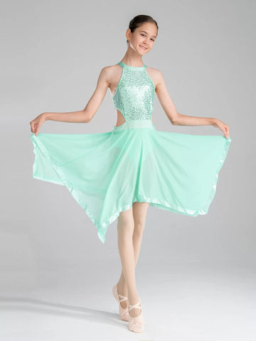 Girls Sleeveless Sequins Contemporary Lyrical Dance Dress Dancewear