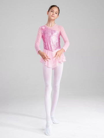 Robe de danse de Ballet à paillettes pour enfants filles, Costume de ballerine à manches longues