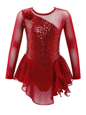 Costume da ballerina per bambina con maniche lunghe e paillettes