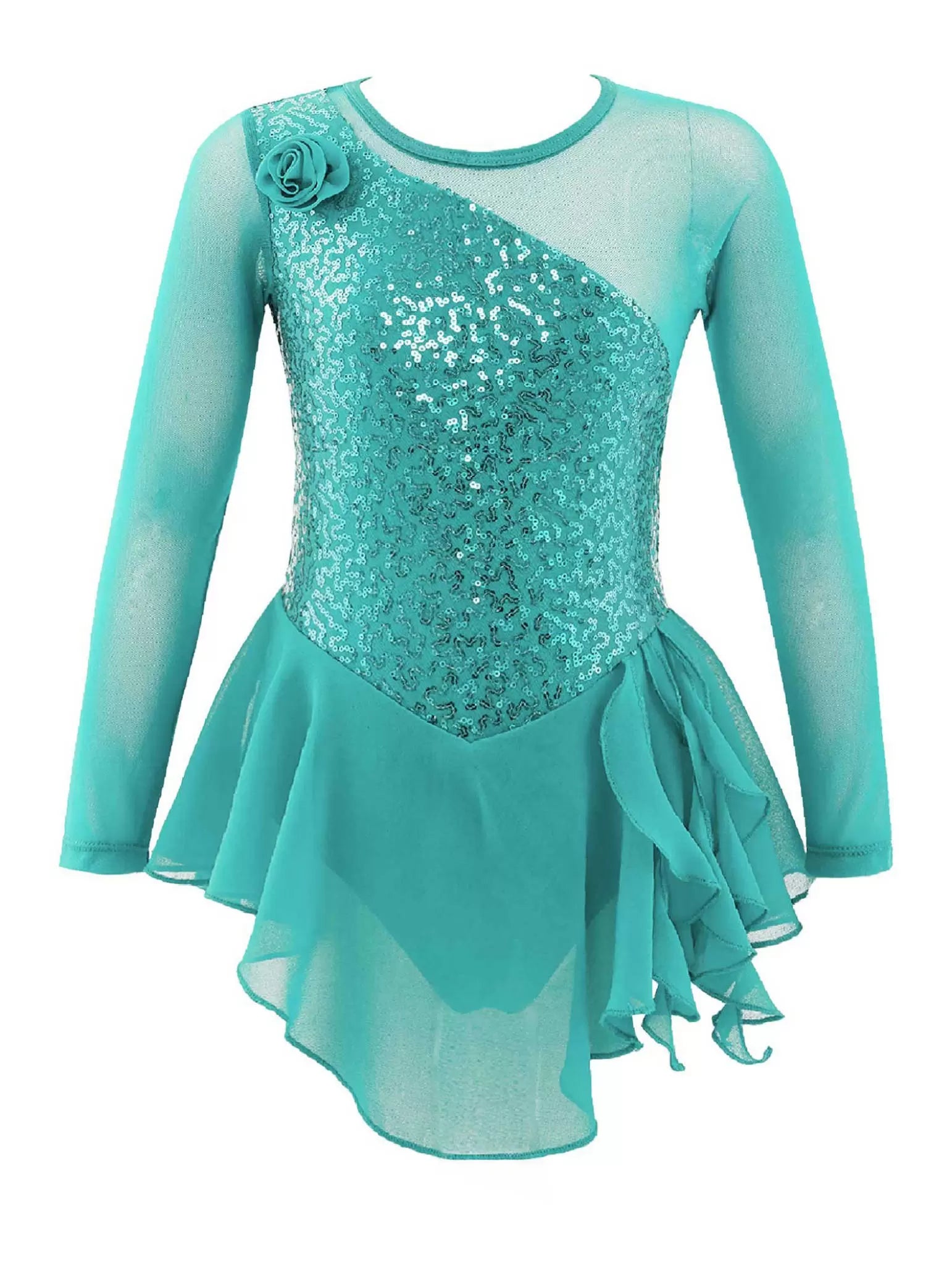 Kids Girls Long Sleeve Sequins Ballet Dance Dress Ballerina Costume