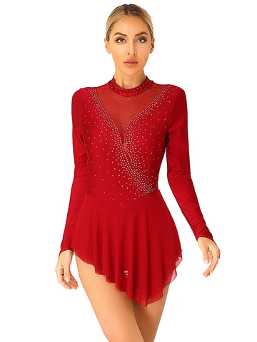 Womens Long Sleeve Ice Figure Skating Dress