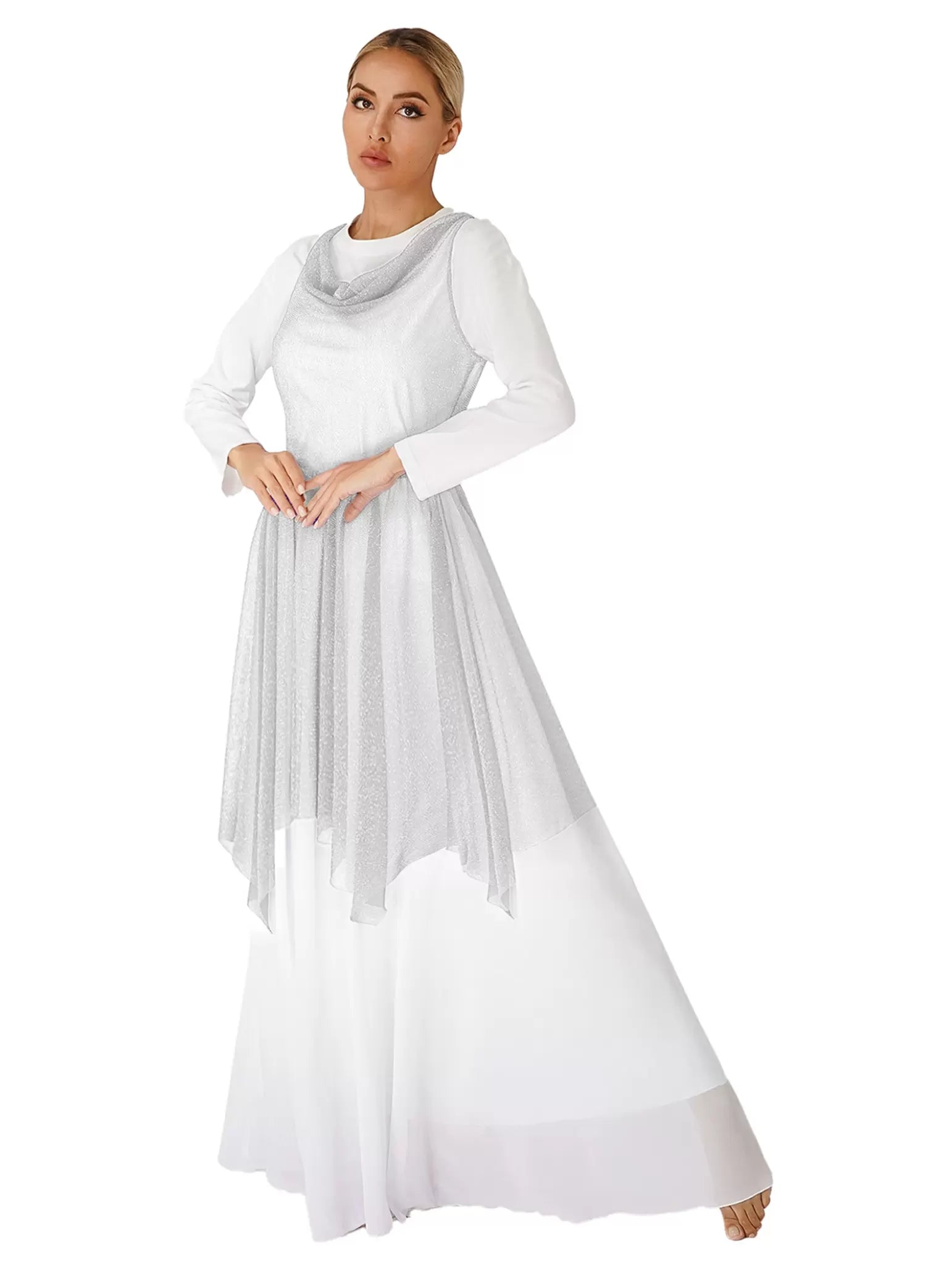 Women Glittery Worship Praise Dance Tunic（Only Tunic)