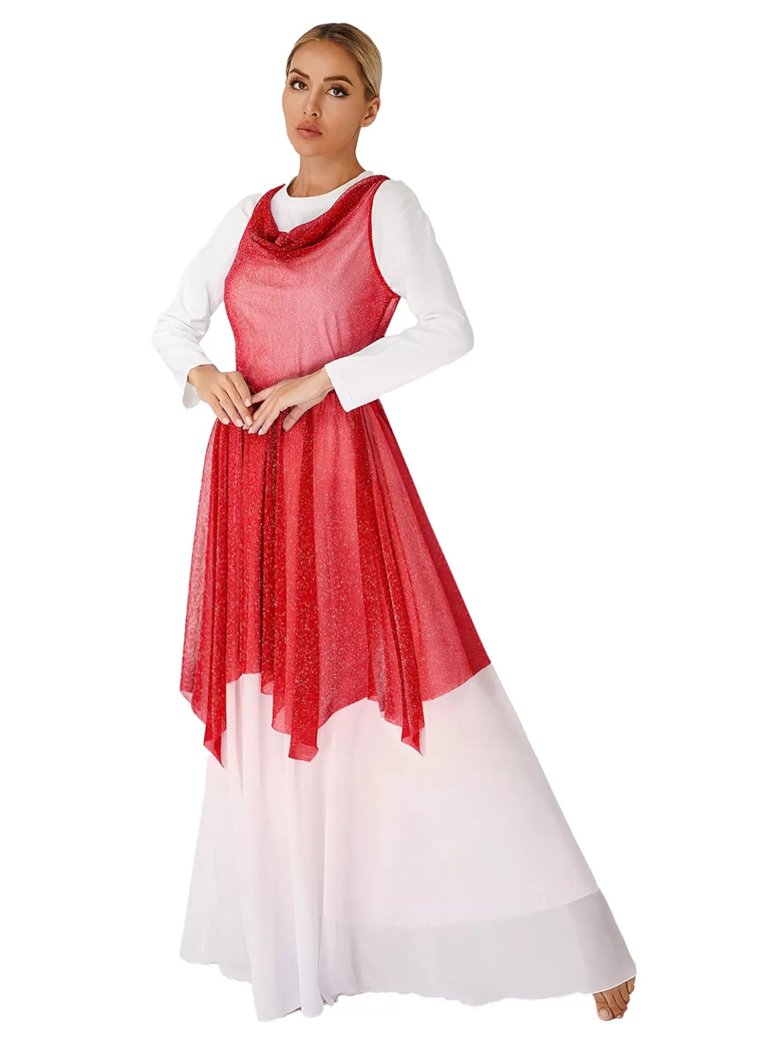 Women Glittery Worship Praise Dance Tunic（Only Tunic)