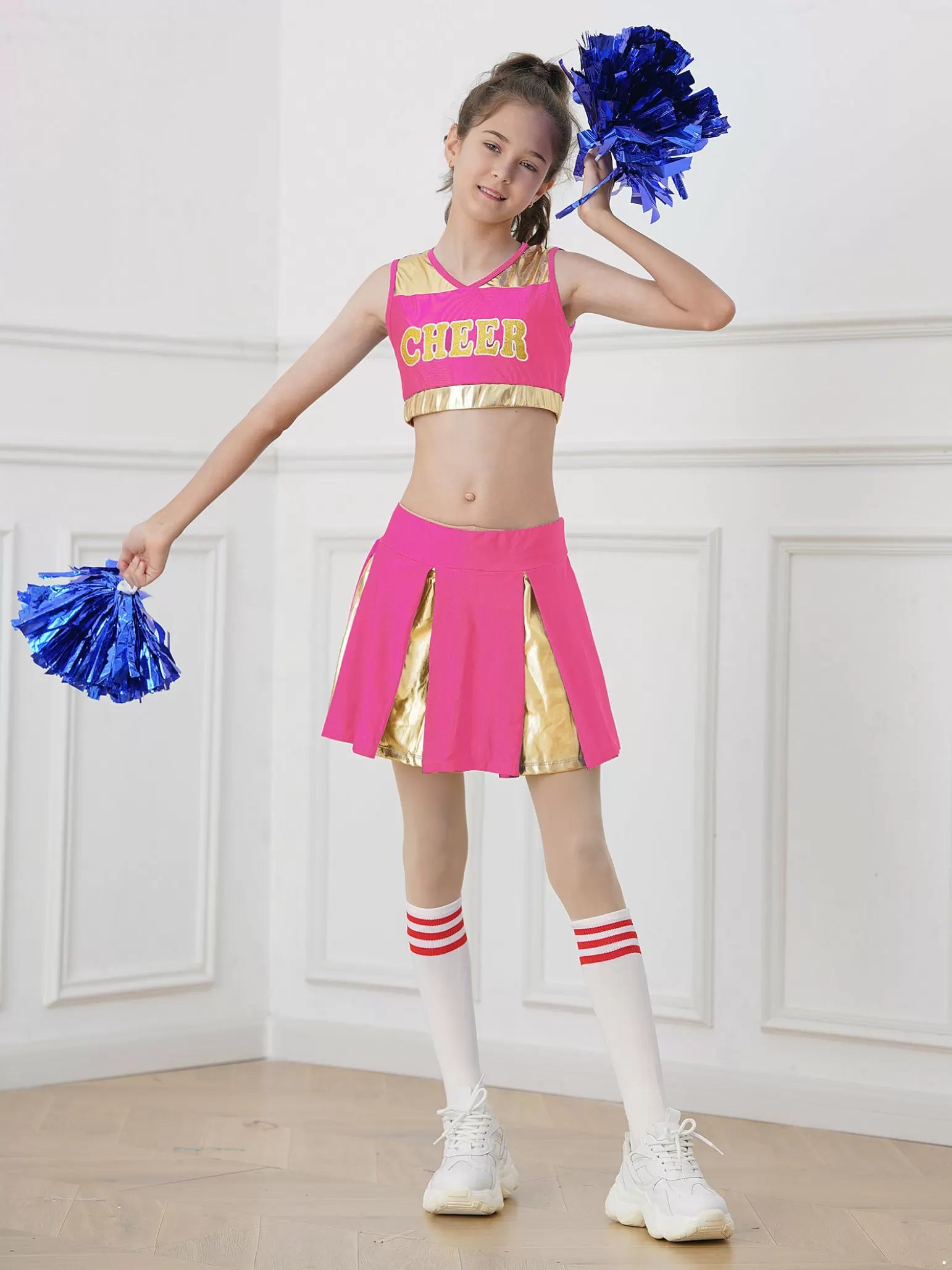 Ensemble haut court et jupe plissée pour filles, ensemble de pom-pom girl avec lettres imprimées 