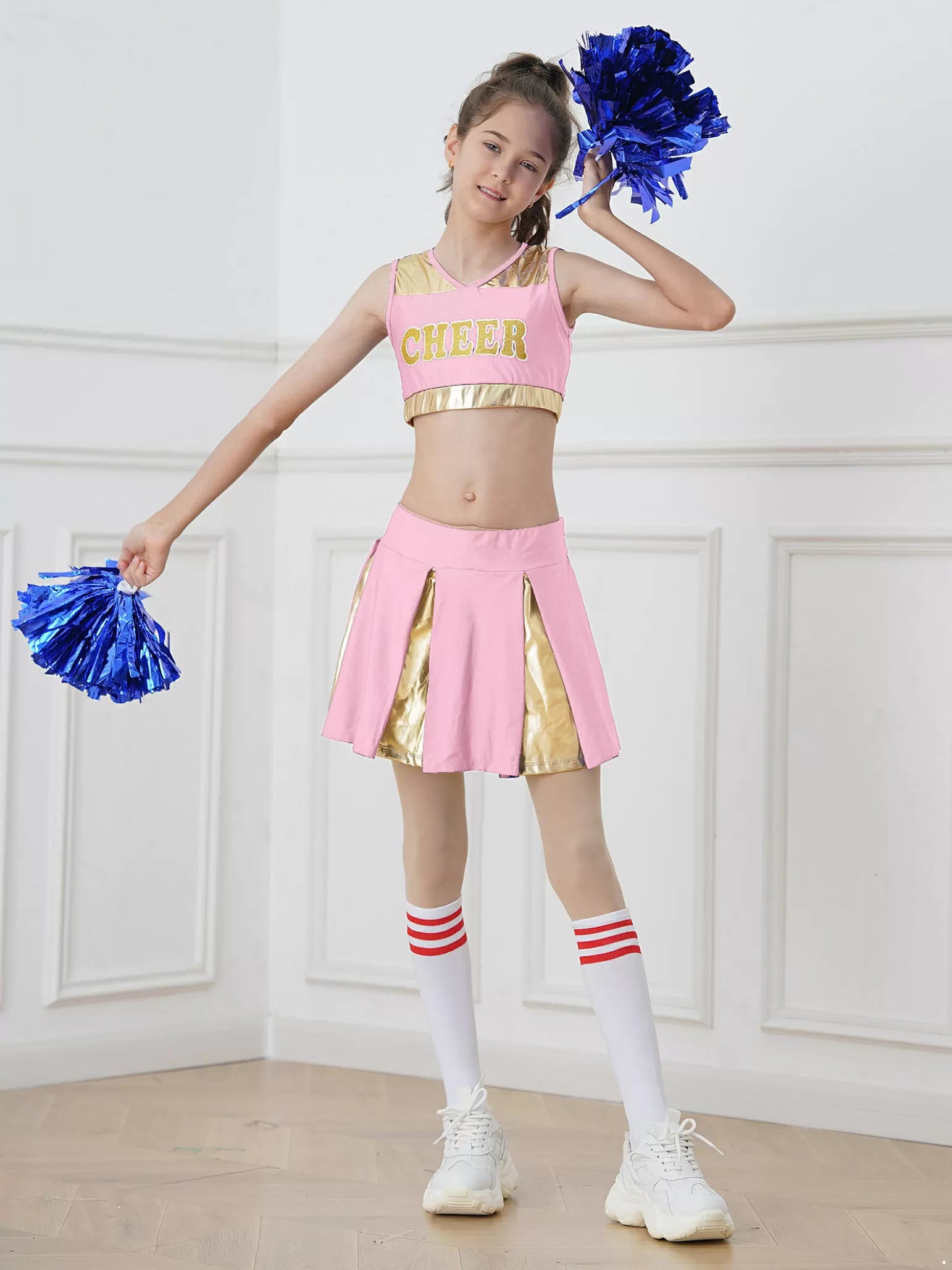 Kids Girls Letter Print Crop Top and Pleated Skirt Cheerleader Sets