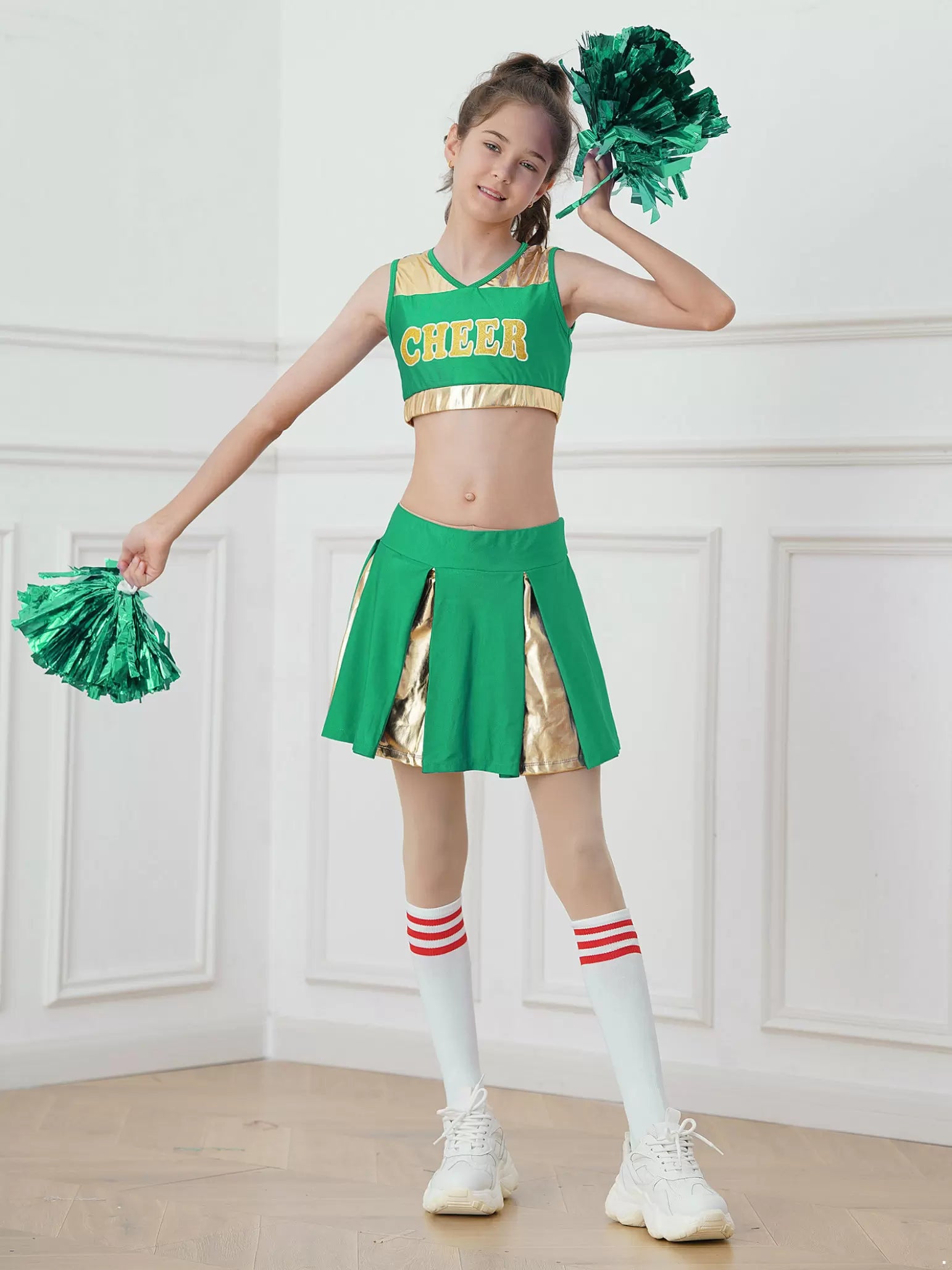 Ensemble haut court et jupe plissée pour filles, ensemble de pom-pom girl avec lettres imprimées 