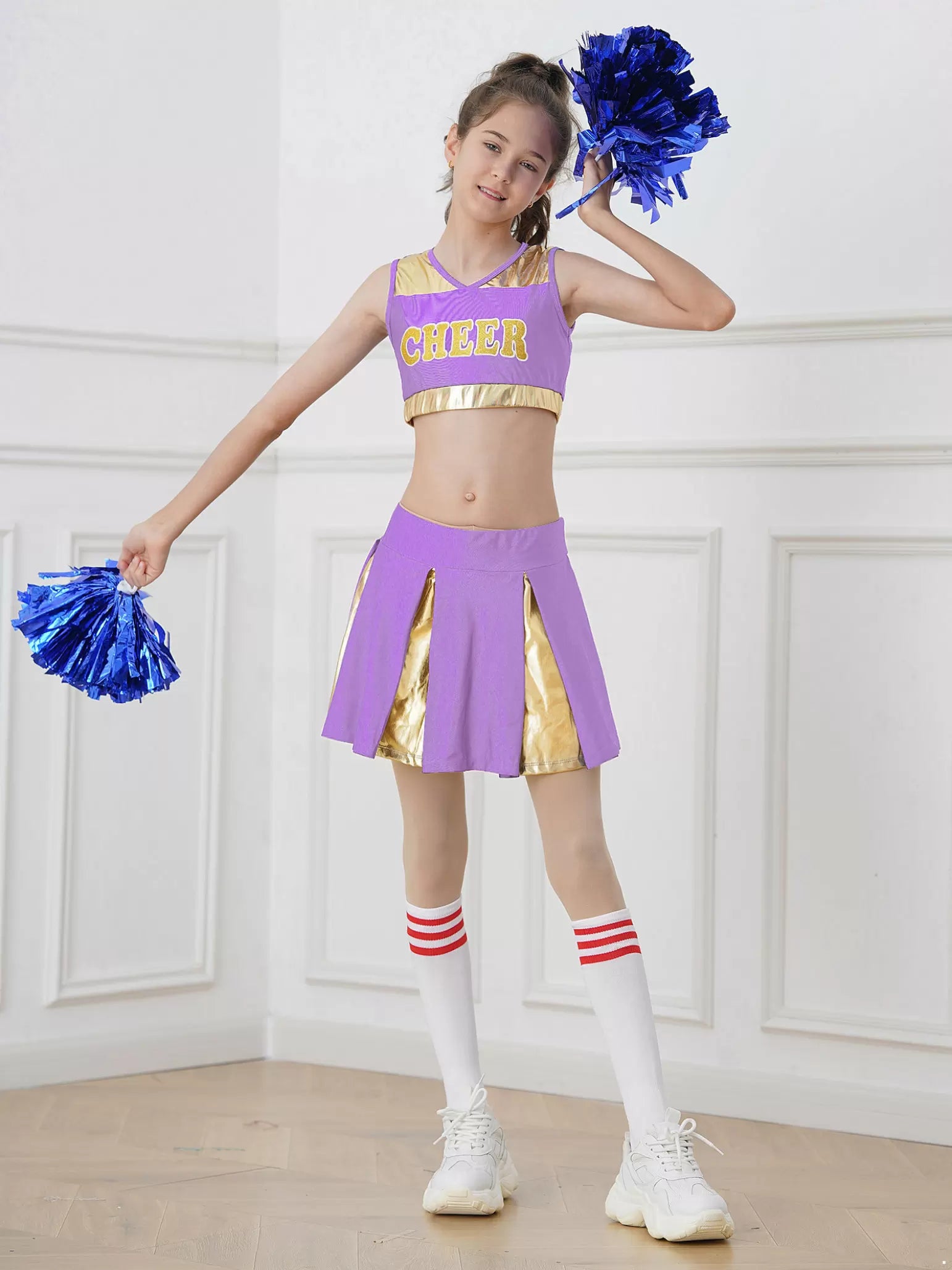 Kids Girls Letter Print Crop Top and Pleated Skirt Cheerleader Sets