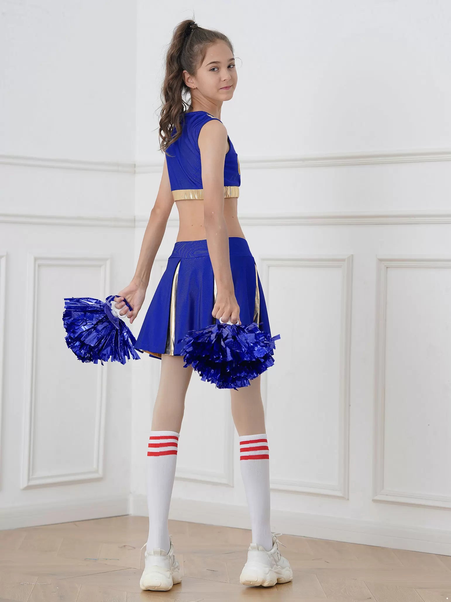 Kids Girls Letter Print Crop Top and Pleated Skirt Cheerleader Sets