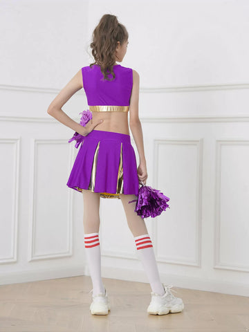 Ensemble haut court et jupe plissée pour filles, ensemble de pom-pom girl avec lettres imprimées 