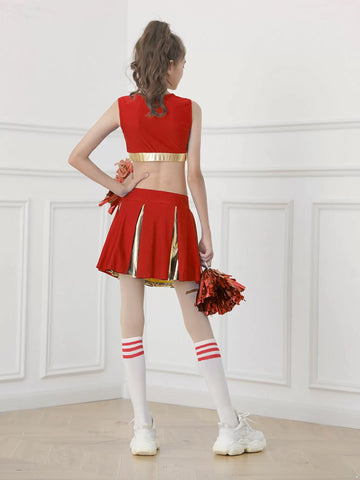 Kids Girls Letter Print Crop Top and Pleated Skirt Cheerleader Sets