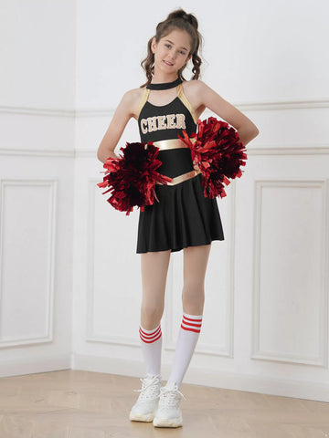 Abito da ballo da cheerleader senza maniche con spalline incrociate per bambina 