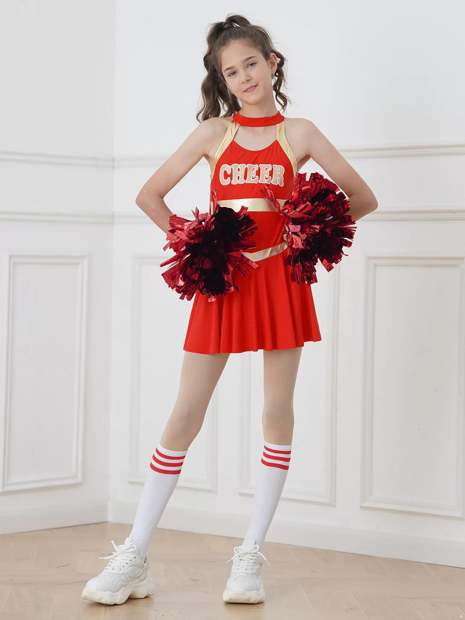 Abito da ballo da cheerleader senza maniche con spalline incrociate per bambina 